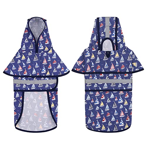 Dog Raincoat with Hood & Leash Hole S (Medium / Nautical Boats)