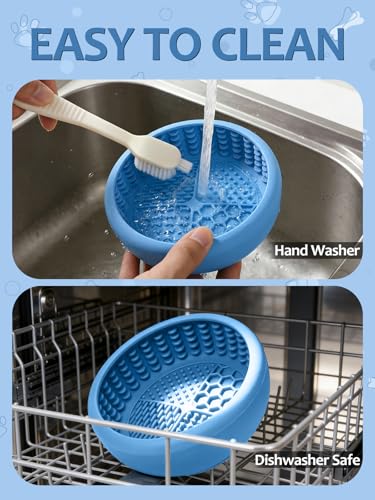 Dog Lick Bowl with Brush and Scraper (Light Blue / Small)