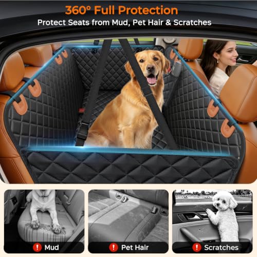 Dog Car Seat Cover for Back Seat (Black with Orange / Standard - 54" Length)