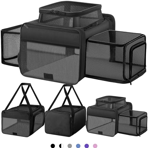 Top and 2 Sides Expandable Pet Carrier 17x11x9.5 TSA Airline Approved (Black / 17.0"L x 11.0"W x 9.5"H)