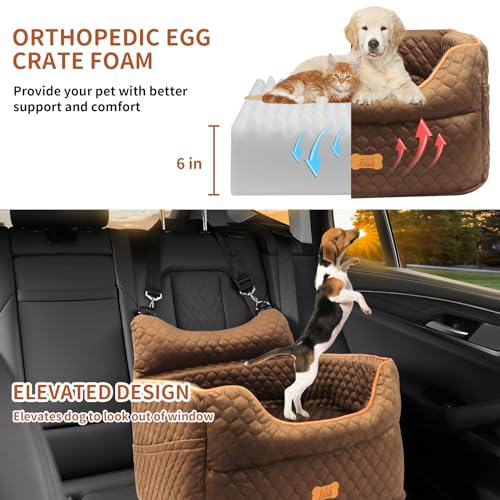 Dog Car Seat for Small Dogs Up to 25 lbs with 6 (Brown)