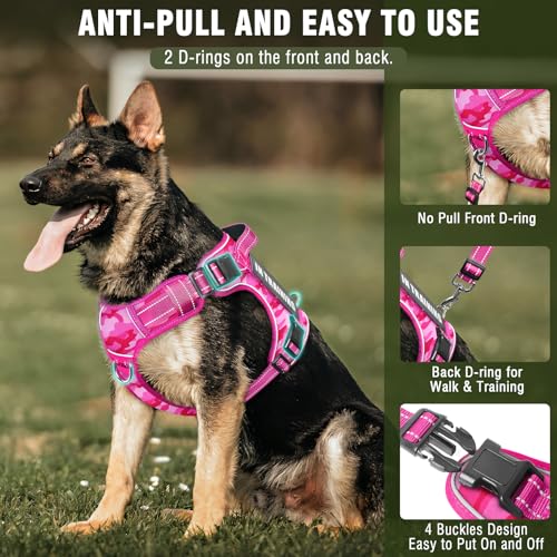 Tactical Dog Harness and Leash Set with 10 Patches for Large Dogs (X-Large / Camo Pink)