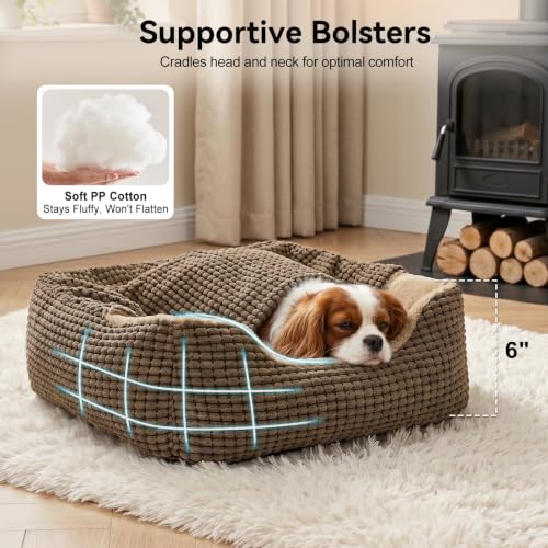 Dog Beds for Small Dogs with Cover Cave (Brown / S(20″ x 19″ x 6″))