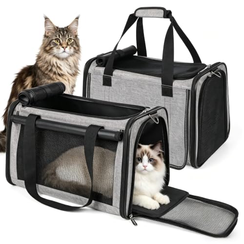 2 Packs 25 lbs Soft Sided Pet Carrier for Large Cat & Small Dog (17.5"L x 11.0"W x 11.0"H / Grey*2)