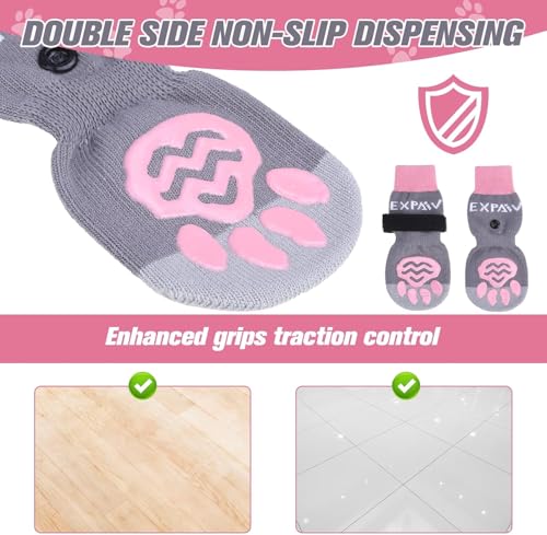 6PCS Anti Slip Dog Socks to Prevent Licking Paws (XX-small (6 Count) / Pink and Grey)