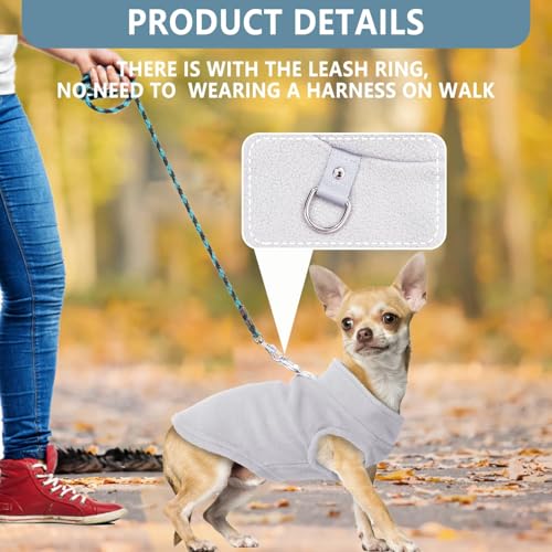 2 Pack Dog Sweater with Leash Ring Winter Warm Pet Sweater Thick Clothes Coat Fleece Dog Sweaters for Medium Dogs Girl Boy for French Bulldog (cyan blue,grey / XX-Large(27-36lbs))