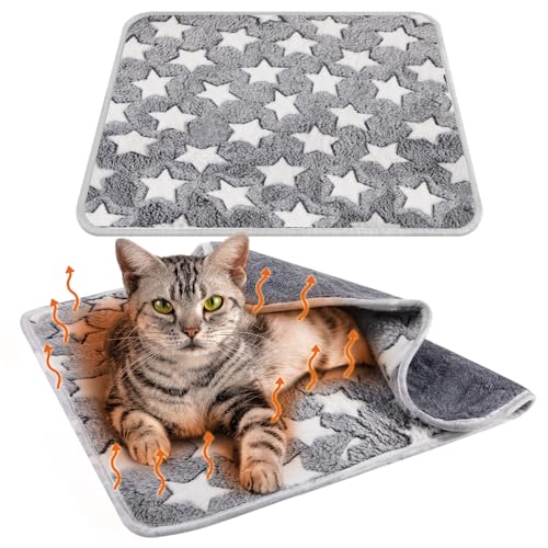 2 Pcs Large Self Warming Cat Pad Self Heating Cat Mat Bed Dog Crate Pet Blankets Thermal Heated Bed Mat for Outdoor Indoor Newborn Kittens Puppies Dog (29 x 20)
