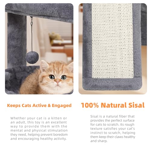 YOUPET Cat Tree with Cat Scratching Post for Indoor Cats (Grey / 25.59")