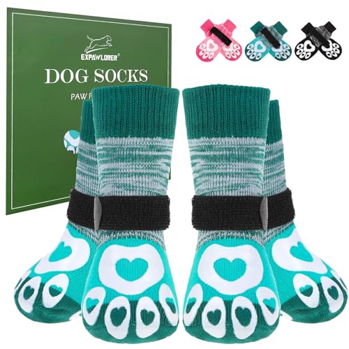 Dog Socks to Prevent Licking Paws with Grippers for Hardwood Floors Anti Slip (Green / X-Large)