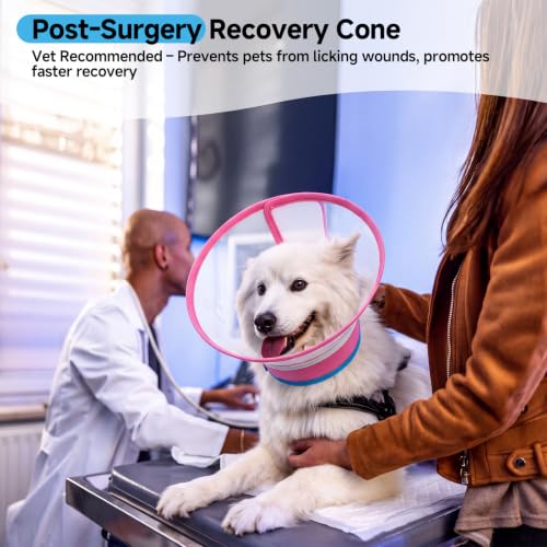 Dog Cone Collar to Stop Licking (Pink / L)