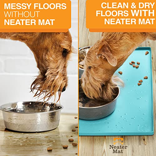 Neater Mat Pet Mats for Food and Water (24"L x 16"W / Aquamarine)