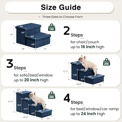 Dog Stairs for High Bed (Navy Blue / 19" X 17" X 13" H)