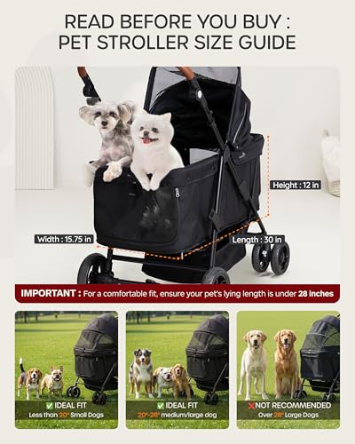 Dog Stroller for Large & Medium Dogs (Classic Black)