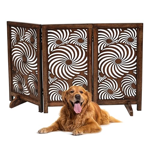 Freestanding Pet Gate for Dogs (Burnt / 48x28" 3 Panel Sun Flower)