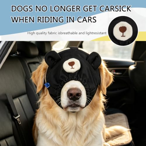Dog Calming Cap Eye Mask Nylon Shading Pet Anxiety Mask Muzzle for Grooming Anti Car Sickness (Black Bear / L)