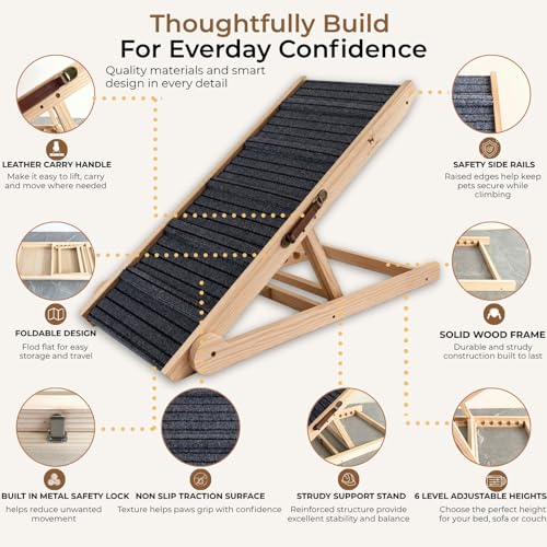 Dog Ramp for Bed & Couch 17" X 40" Inch Solid Wood Pet Ramp for Large Dogs