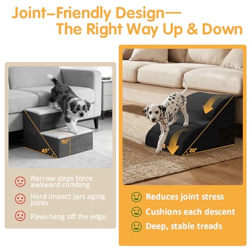 High Density Extended Foam Dog Ramp&Steps 2 Tiers (Black / 21.7*15.7*11.8)