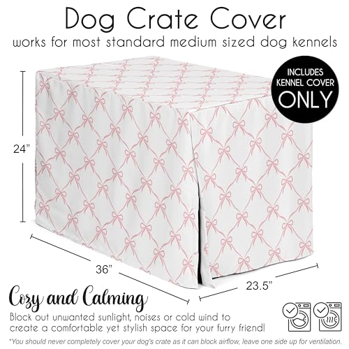 36in. Medium Dog Crate Cover (Pink Bow / 36.0"L x 23.5"W x 24.0"H)