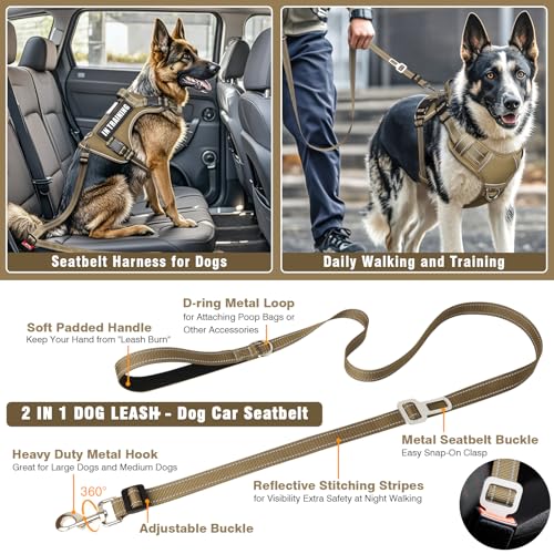 Tactical Dog Harness and Leash Set Medium Sized Dog+10 Dog Patches (Medium / Brown)