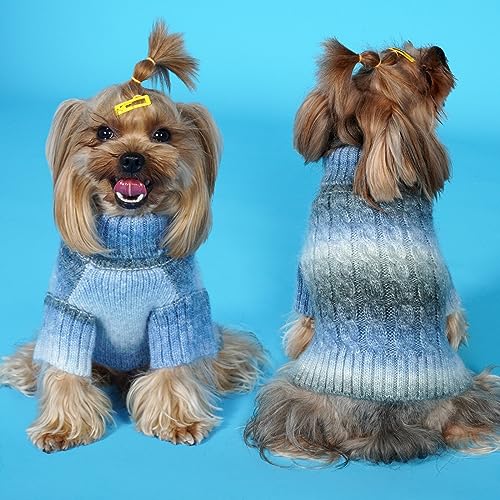Color Block Dog Sweater for Small Dogs Turtleneck Thermal Knit (X-Small (4-6lbs) / 07# Blue)