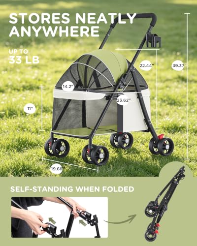 Foldable Pet Stroller for Small Dogs & Cats up to 33 lbs (Lime Green)