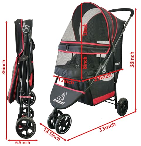 Escort 3 Wheel Dog Cat Pet Stroller for Small (Black/red / 33x37 Inch (Pack of 1))