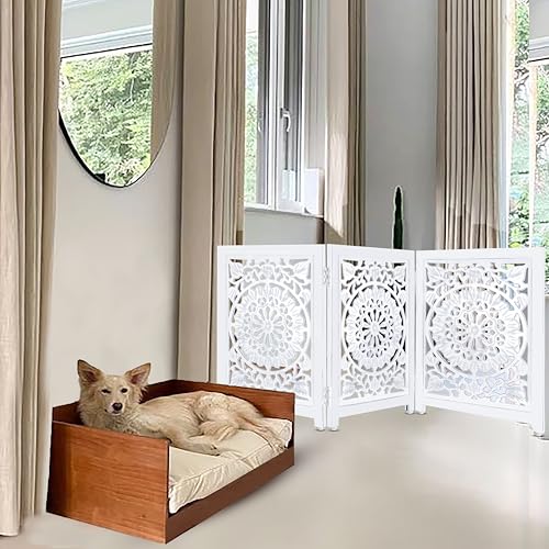Lightnpro 3 Panel Wooden Dog Gate (Antique White Circle / 24x54 - Ember)