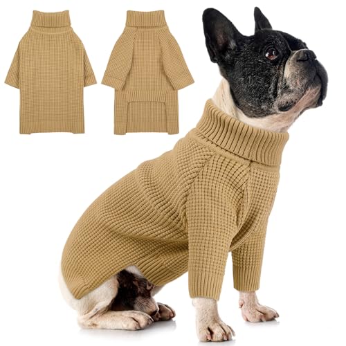 Dog Sweaters for Medium Dogs Waffle Knit Long Sleeve Cat Sweater (Brown / Medium)