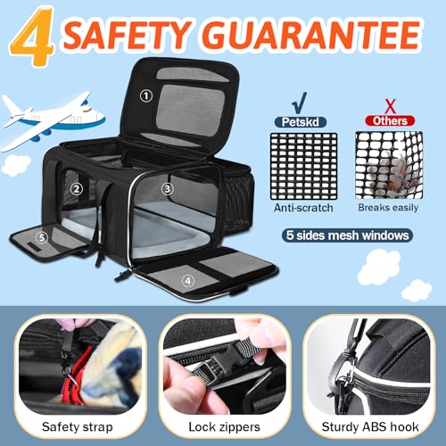Top and Side Expandable Small Pet Carrier Airline Approved (Black / 18.0"L x 11.0"W x 11.0"H)