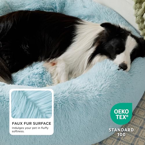 Calming Dog Beds Large Sized Dog Donut Washable Pet Bed (36"L x 36"W x 10"Th / Aqua Blue)