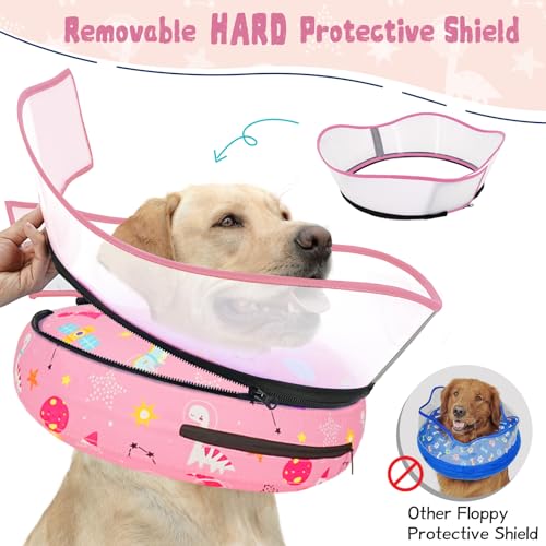 Elevated Inflatable Dog Cone Collar to Stop Licking (Pink / S(Neck 7"-9.5"))