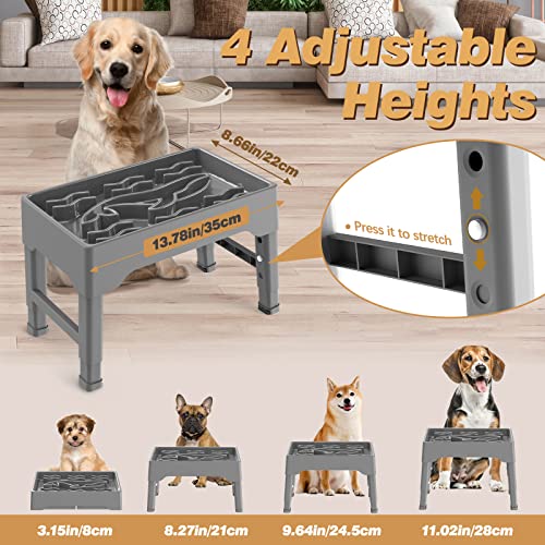 9 Cups Elevated Slow Feeder Dog Bowls 4 Adjustable Heights (Gray)
