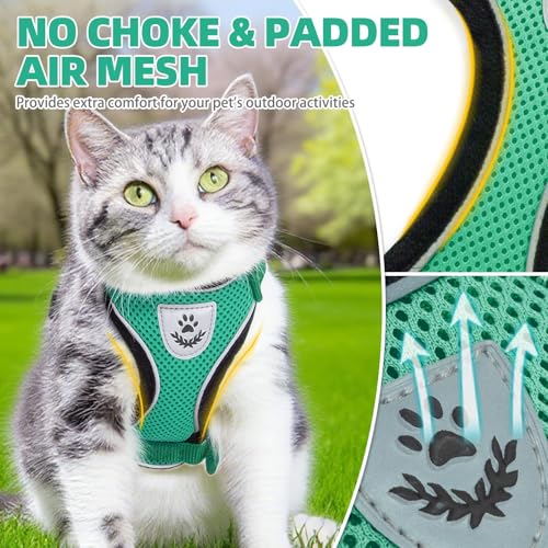 Cat Harness and Leash Set Escape Proof Reflective Cat Walking Harness Adjustable Soft Breathable Mesh Vest for Small Pets (L (NECK 14"-18", CHEST 18"-26.5") / Dark Green)