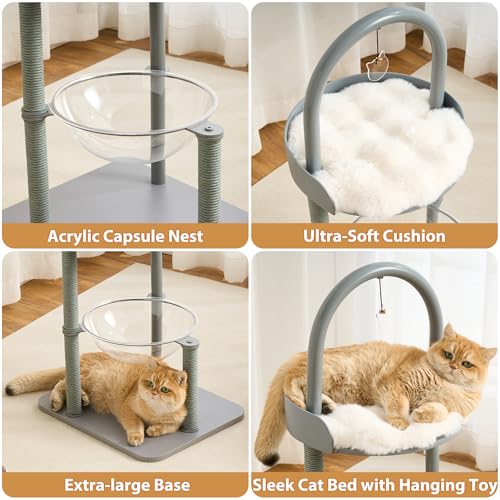 34" Modern Cat Tree Furniture for Indoor Small & Medium Cats (Dove Gray-34")