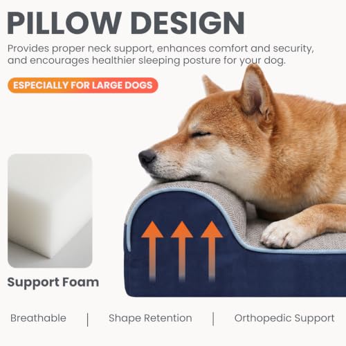 Orthopedic Memory Foam Dog Bed with Pillow and Durable Water Proof Liner & Removable Washable Cover & Smart Design Medium (34.0"L x 22.0"W x 5.5"Th / Slate Blue)