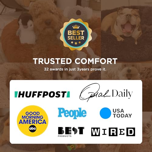 Calming Dog Bed Medium Size Dog Donut Washable Pet Bed (30"L x 30"W x 8"Th / Camel)