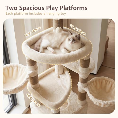 Cat Tree 82.7″ Extra Tall Cat Tower for Large Cats Adult HCT063MJ (82.7 inch / Beige)