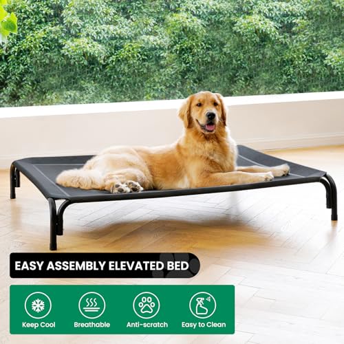 Elevated Dog Bed Outdoor Cooling Raised Cot for XL Dogs (XXL-53.9"L×35.8"W×7.9"Th / Black)