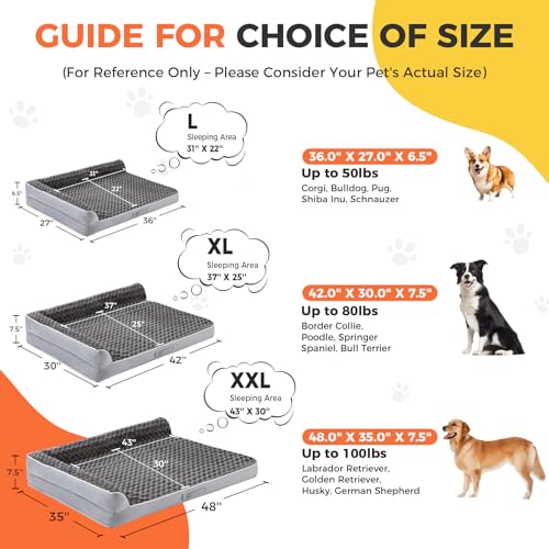 XL Orthopedic Dog Bed for Large Sized Dogs (42.0"L x 30.0"W x 7.5"Th / Grey)