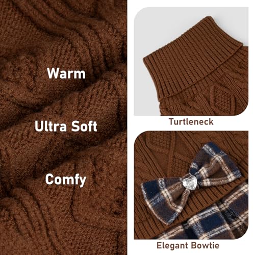 Dog Sweater Dress for Small Dogs Turtleneck Thick Knit Pullover (Large (16-24lbs) / 10# Brown)