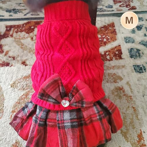 Dog Sweater Dress for Small Dogs Turtleneck Thick Knit Pullover (Medium (9-16lbs) / 03# Red)