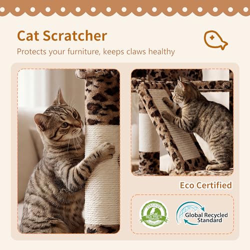 Cat Tree, 71-Inch-Tall Tower for Indoor Cats with 2 Perches HCT034BW (Leopard Print / 71 inch)