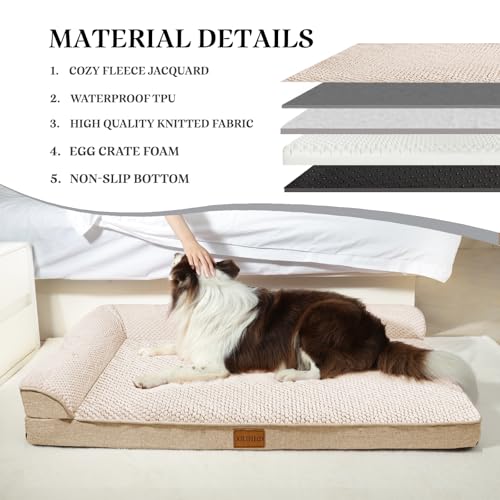 Orthopedic XL Dog Bed Large Sized Dog 48''X30'' (XXL:48x30x3.5 IN / Ivory)