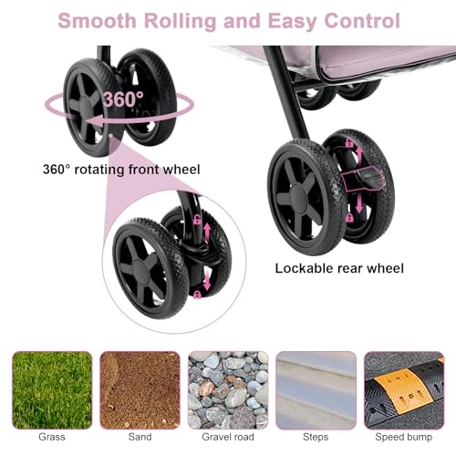 Double Pet Stroller for 2 Dogs & Cats (Pink)