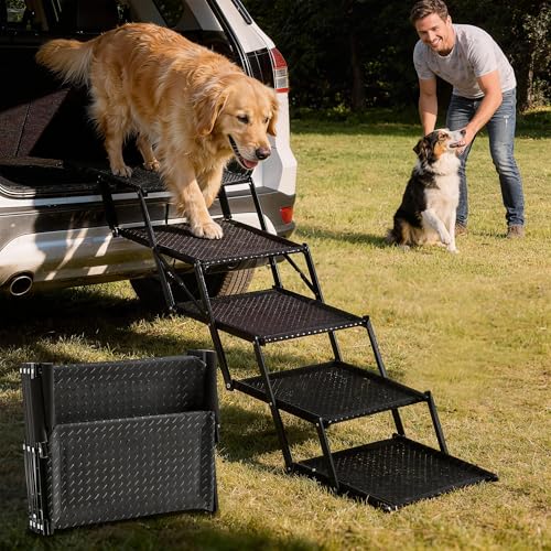 Extra Wide Dog Stairs for Car (Upgraded Wide 5 Steps)