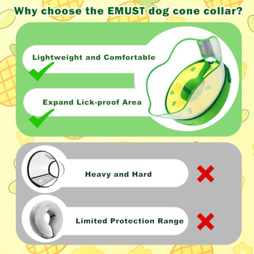 Inflatable Dog Cone Collar to Stop Licking After Surgery (Yellow Pineapple / XXL (Neck 19"-24"))