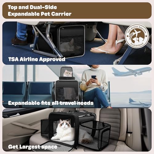 Top and 2 Sides Expandable Cat Carrier 18x11x11 TSA Airline Approved (Black & White / 18.0"L x 11.0"W x 11.0"H)