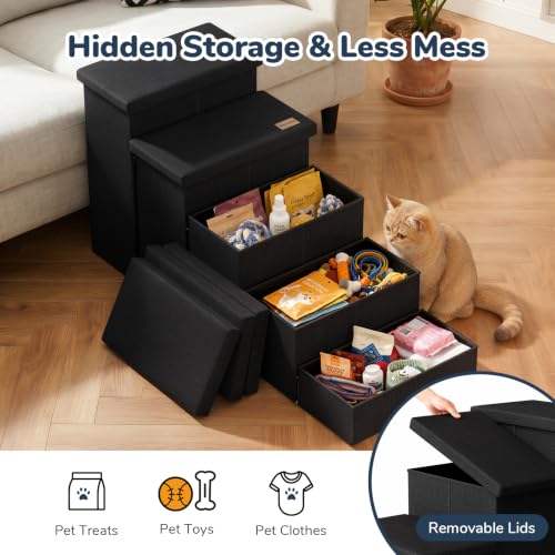 5 Step Wide Dog Stairs with Storage 23" H (Black / 50"D x 17"W x 23"H)