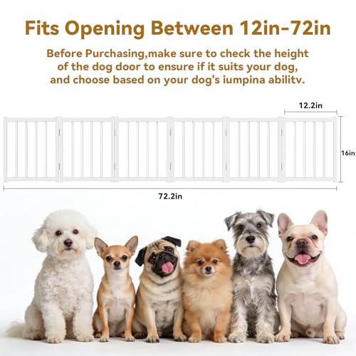 16" Freestanding Short Dog Gate for Small Dogs (White-16"h / Up to 72" W, 6 Panels)