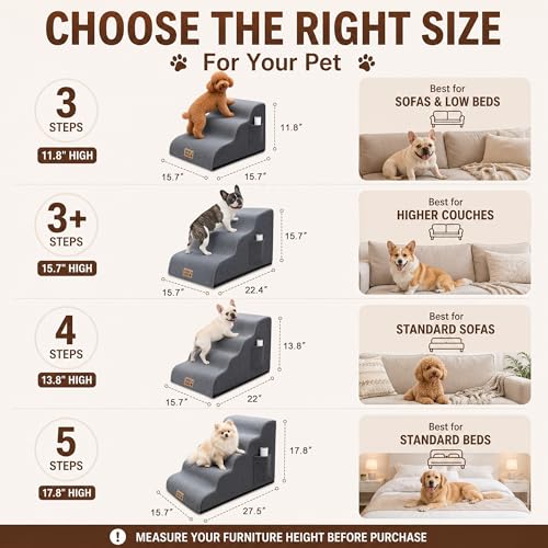3 Step Dog Stairs for Small Dogs & Cats (Grey / Round-15.7"H)